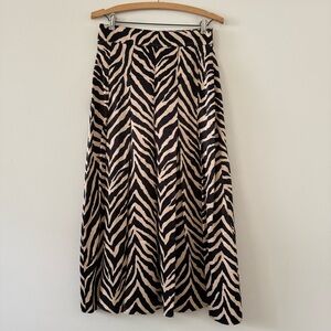 Zara Tiger Zebra Skirt Satin Pleated Black Tan Midi  Skirt Size Small